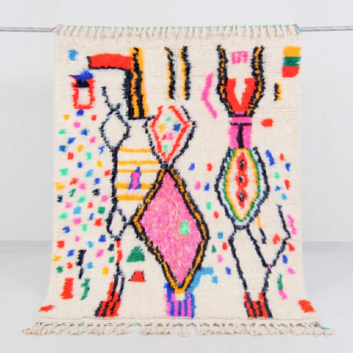 Abstract Geometric & Confetti Motif Beni Ourain Rug - handwoven Moroccan rug