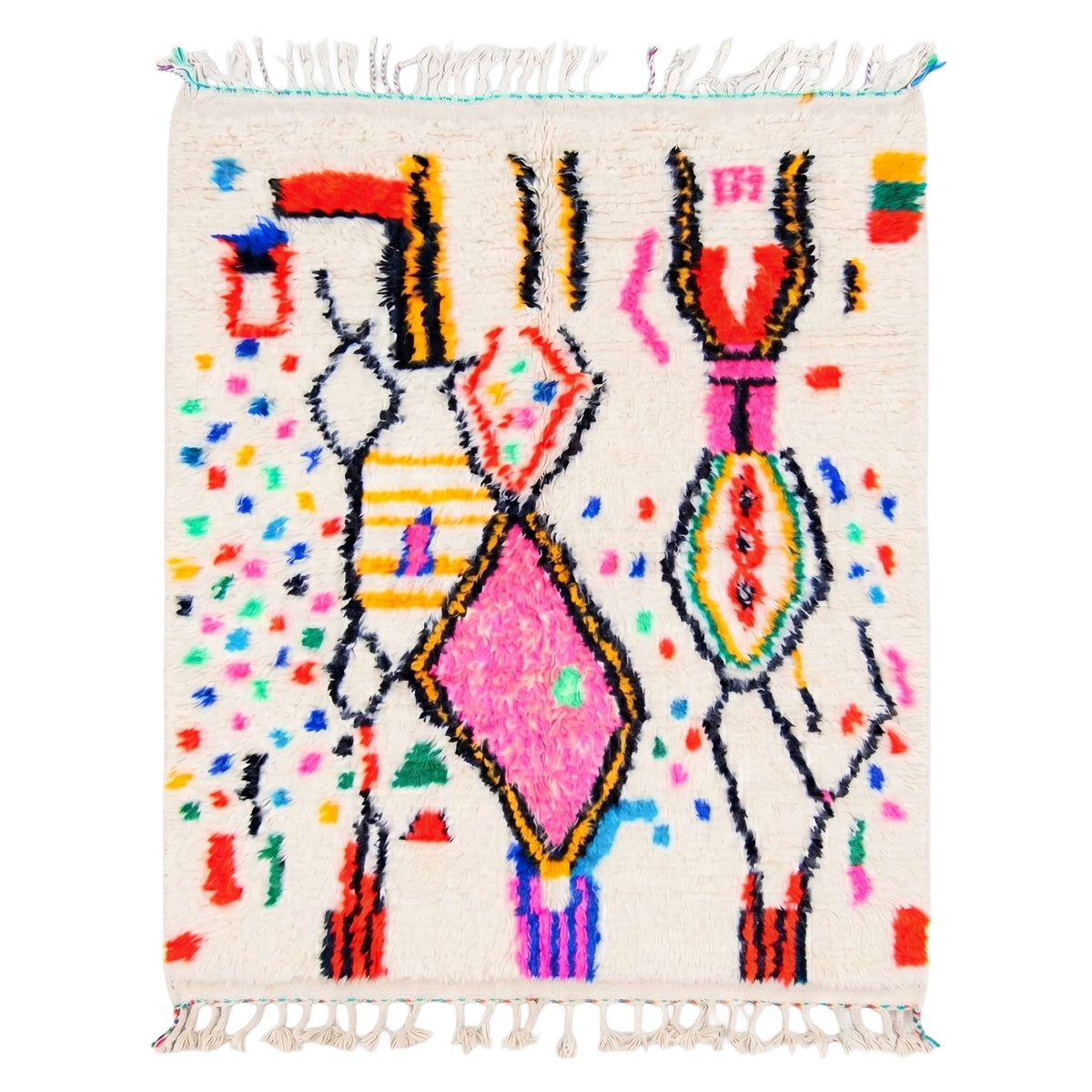 Abstract Geometric & Confetti Motif Beni Ourain Rug - handwoven Moroccan rug