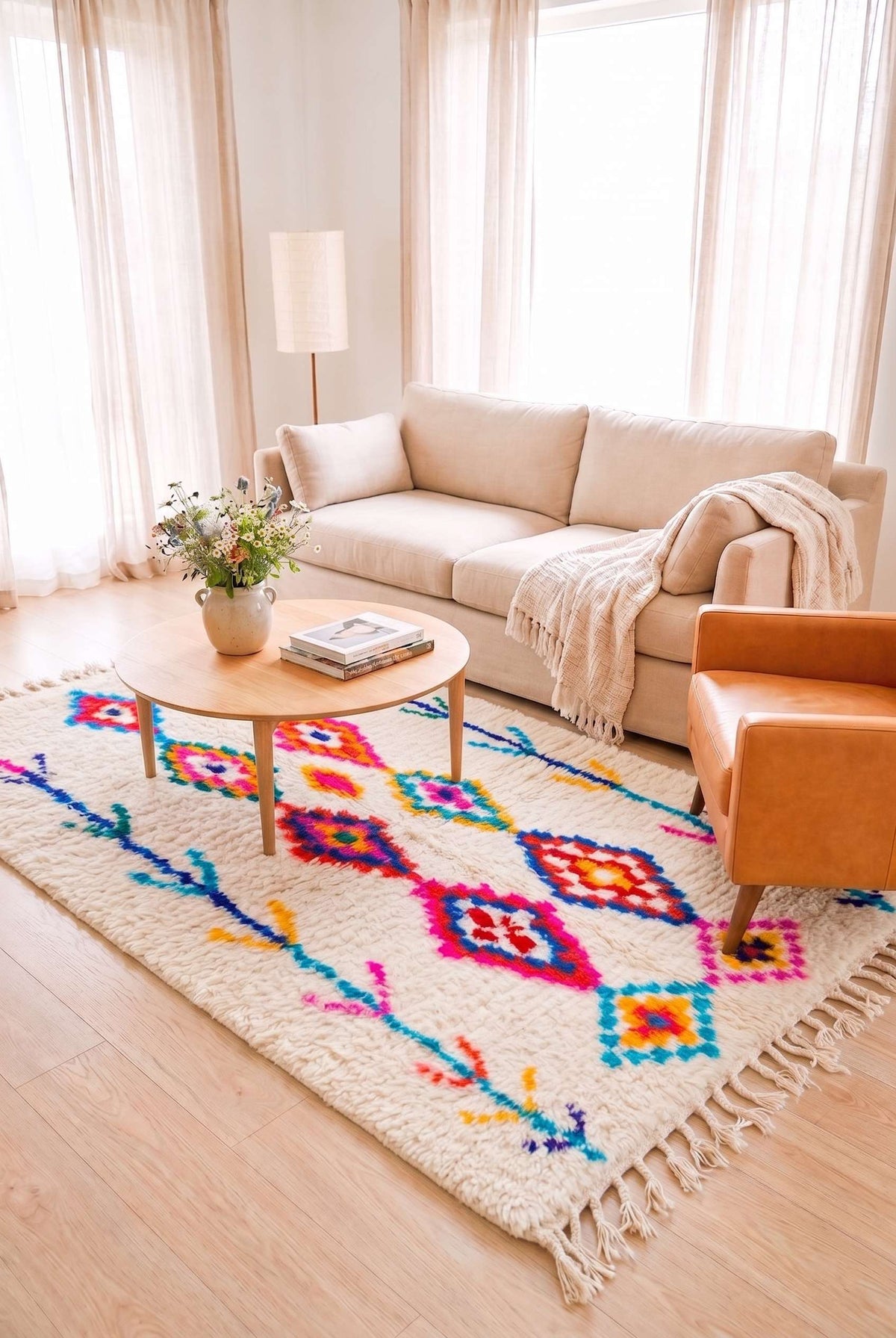 Vibrant Geometric Beni Ourain Rug - handwoven Moroccan rug