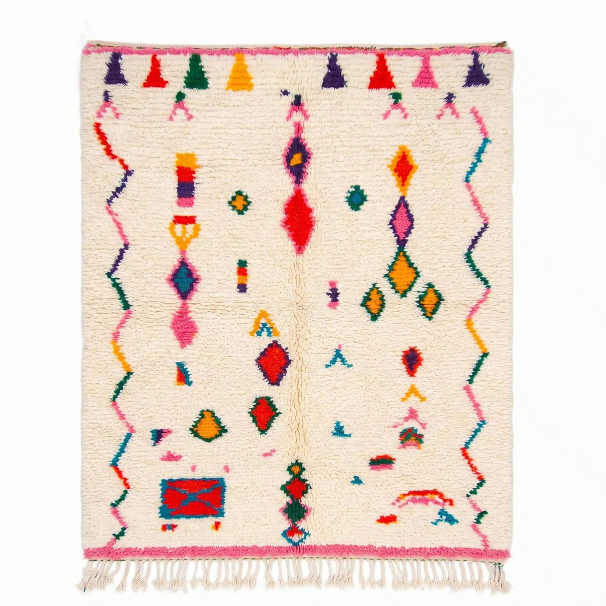 Maximalist Neon Tribal Mosaic Beni Ourain Rug - handwoven Moroccan rug