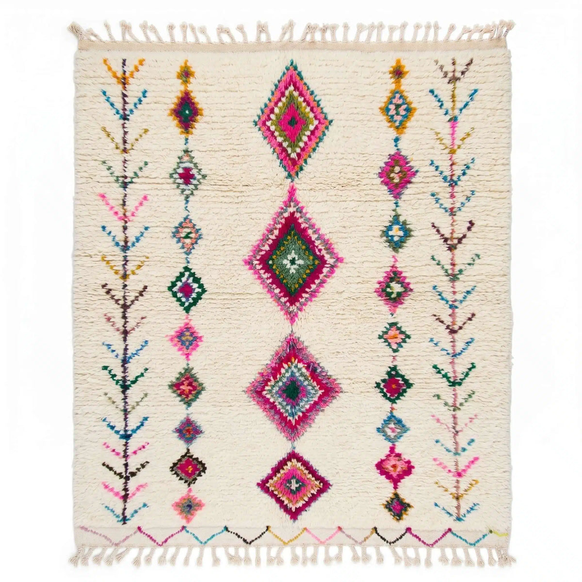 Vibrant Pixelated Lozenge Centerpiece Beni Ourain Rug