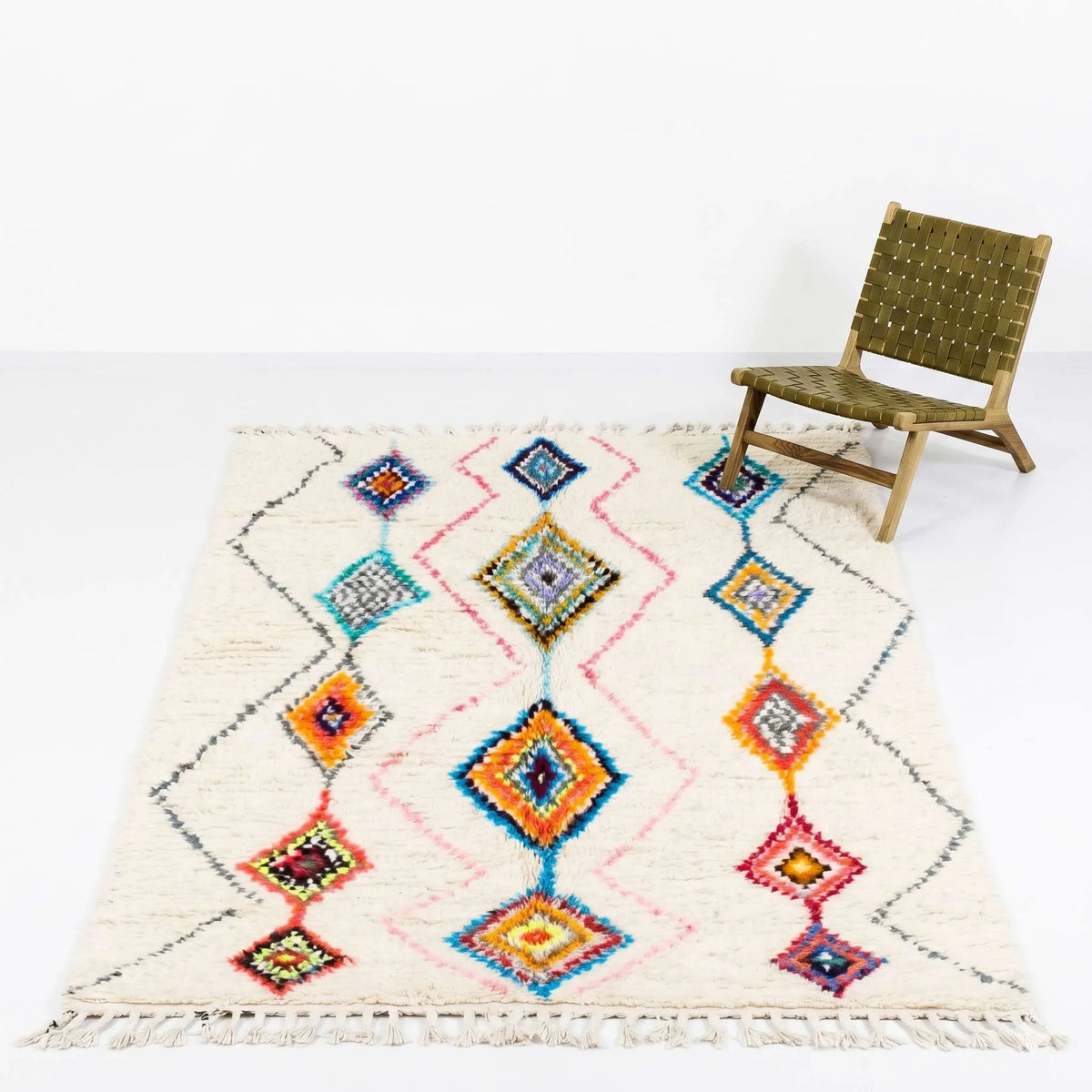 Vibrant Tribal Mosaic Beni Ourain Rug - handwoven Moroccan rug