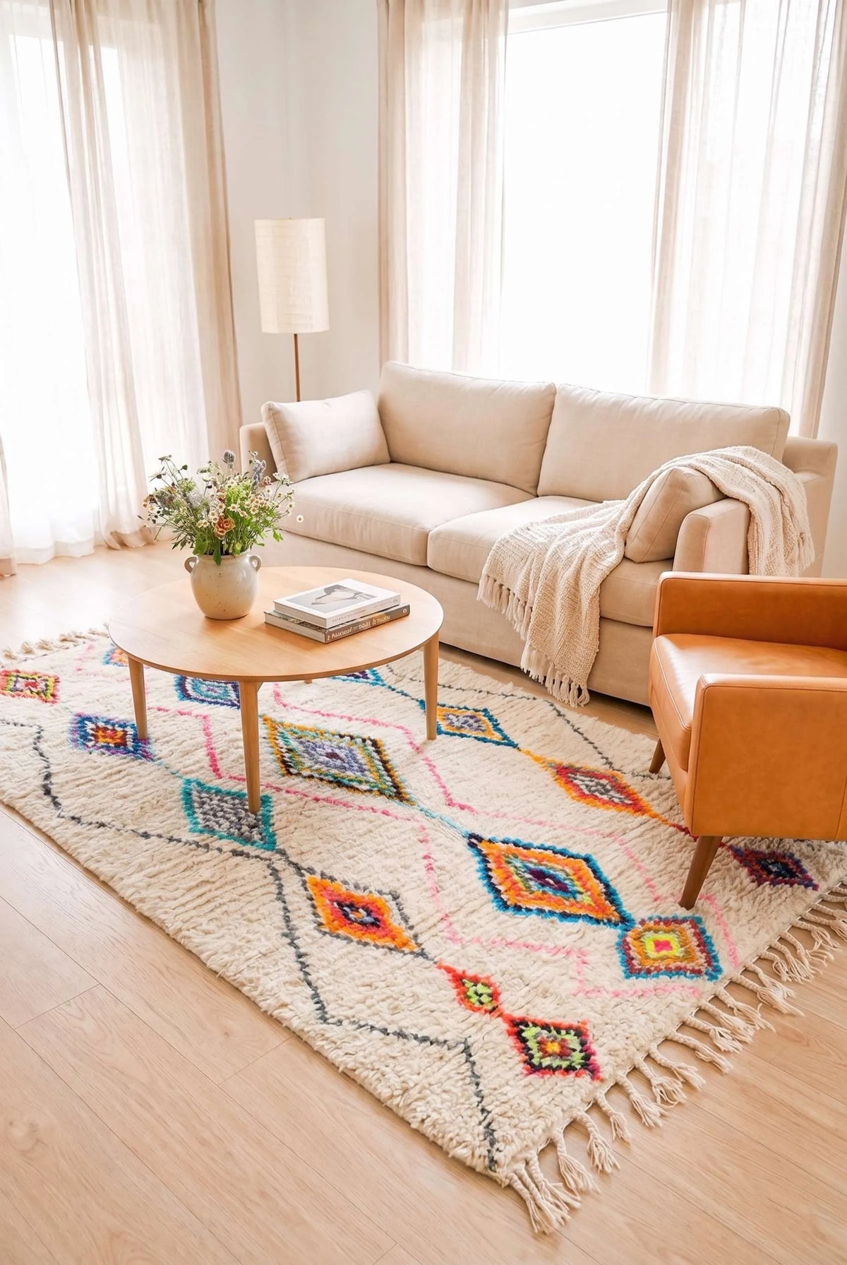 Vibrant Tribal Mosaic Beni Ourain Rug - handwoven Moroccan rug