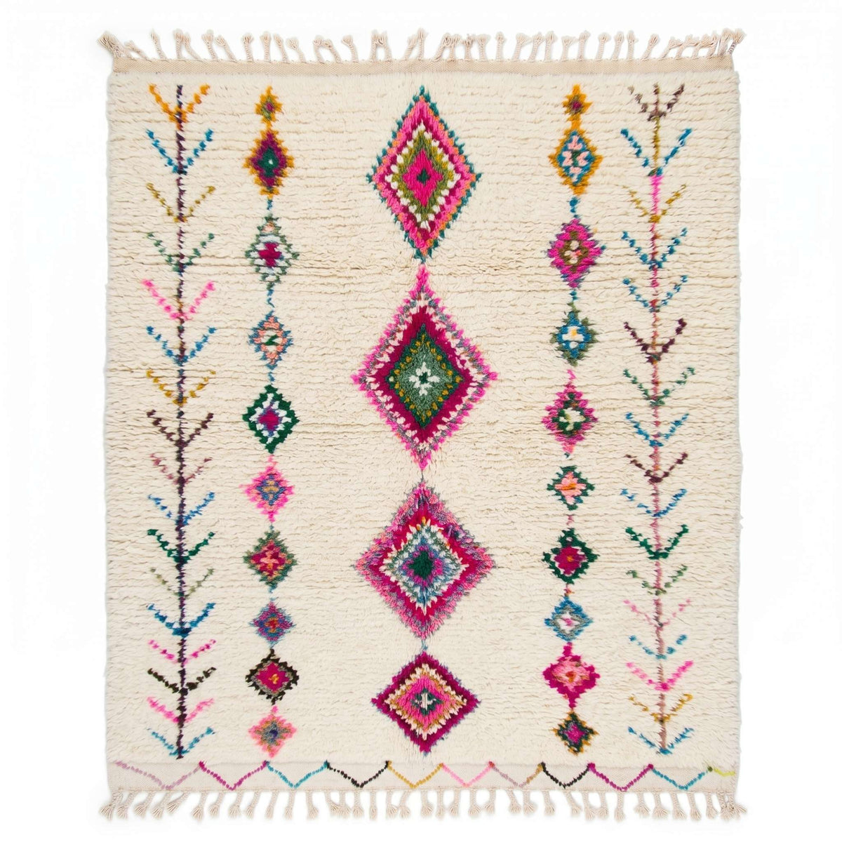 Vibrant Pixelated Lozenge Centerpiece Beni Ourain Rug