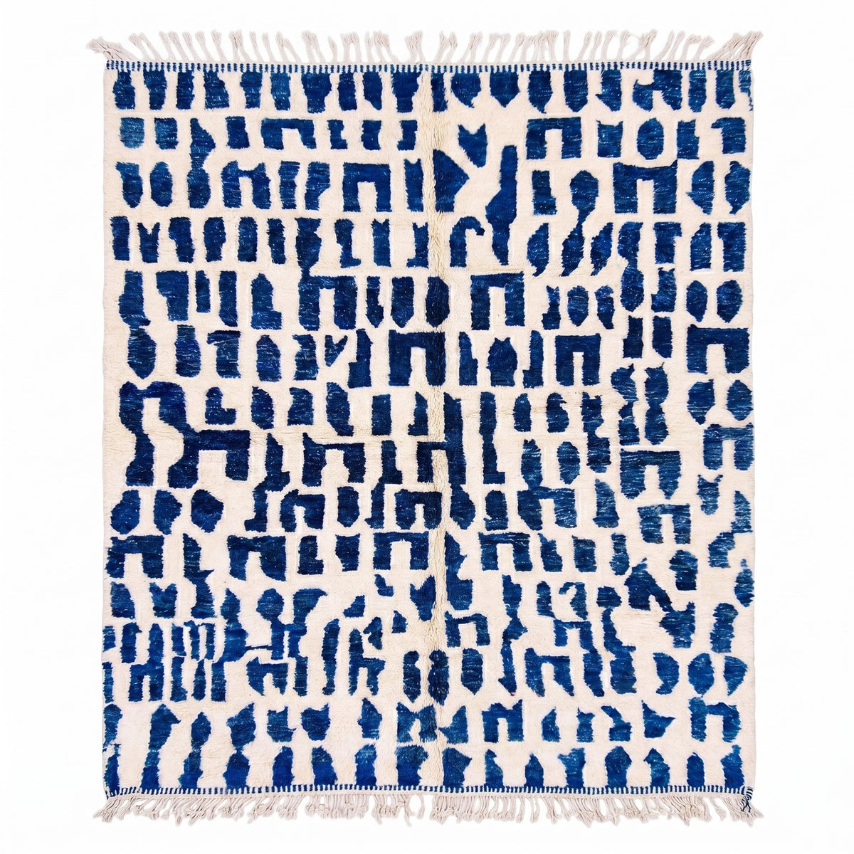 Abstract Cobalt Blue Geometric Beni Ourain Rug