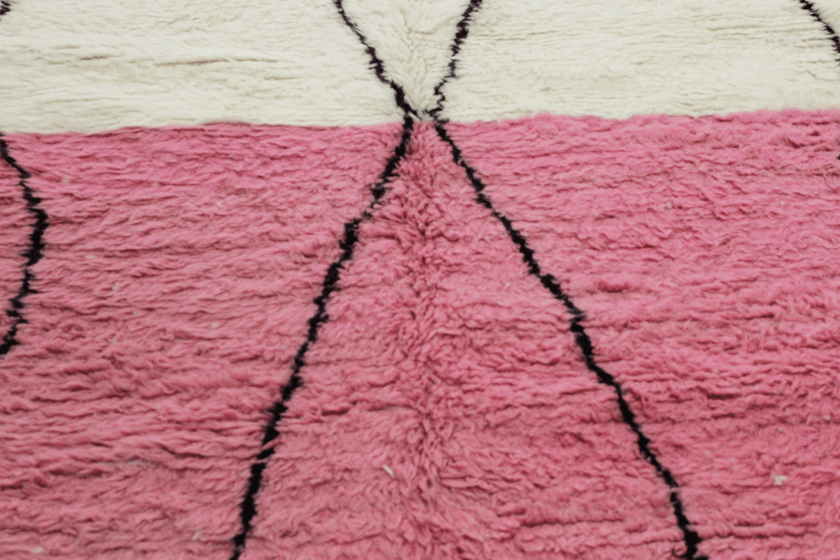 Abstract Line Art with Pink Beni Ourain Rug - handwoven Moroccan rug