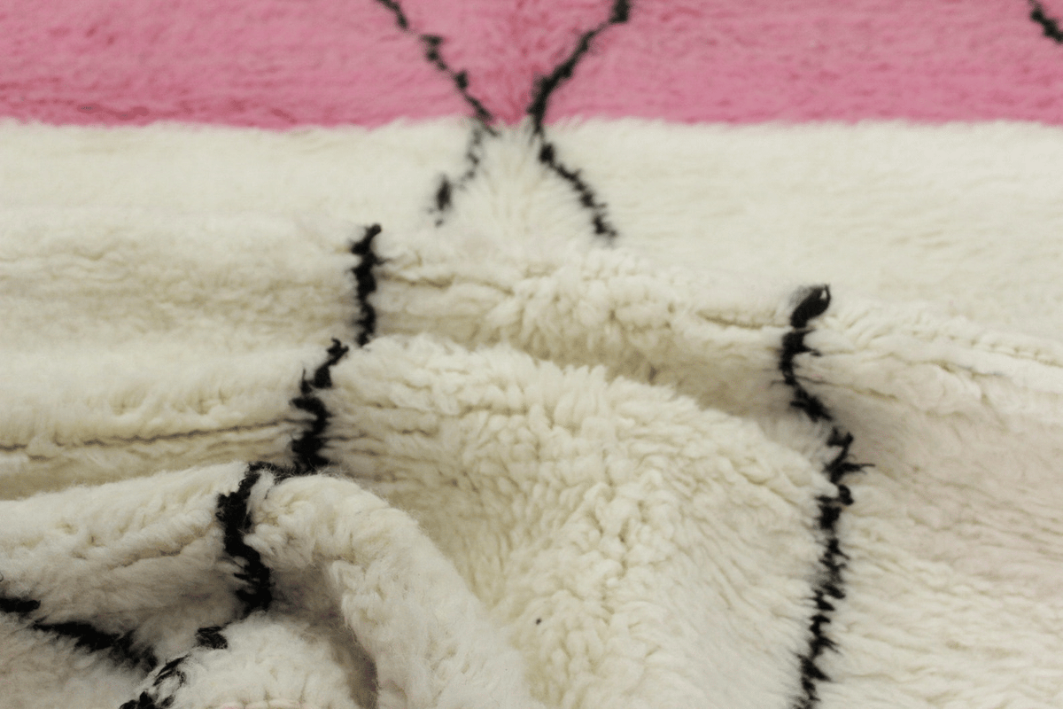 Abstract Line Art with Pink Beni Ourain Rug - handwoven Moroccan rug