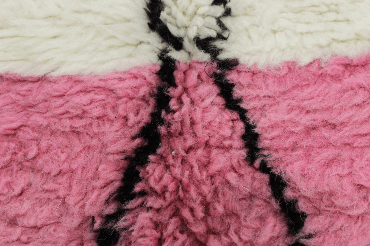 Abstract Line Art with Pink Beni Ourain Rug - handwoven Moroccan rug