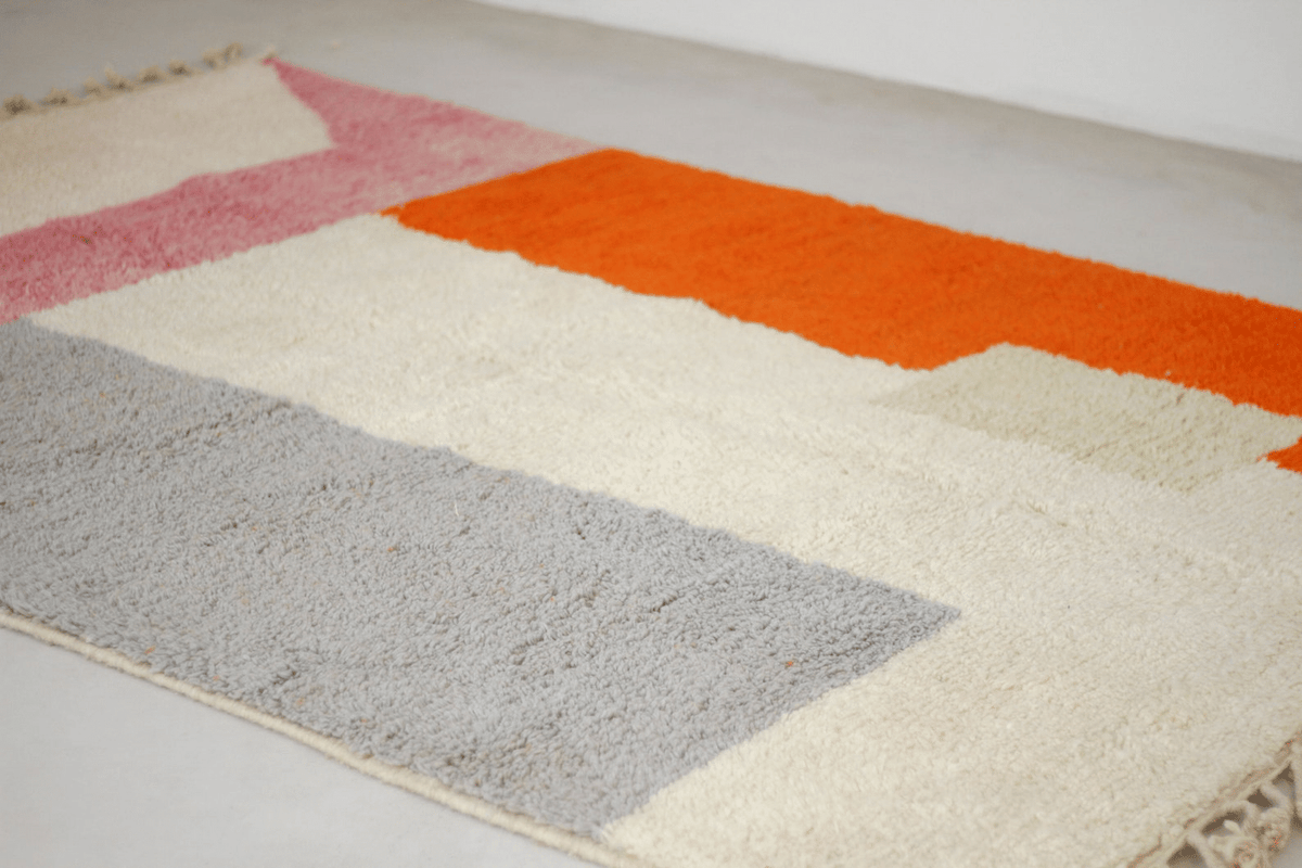 Abstract Orange, Gray & Rose Beni Ourain Rug - handwoven Moroccan rug