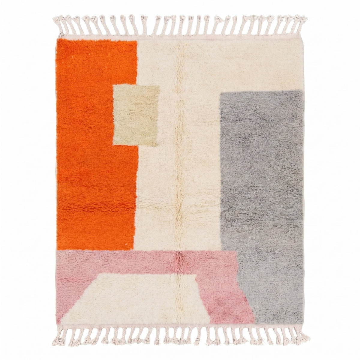 Abstract Orange, Gray & Rose Beni Ourain Rug