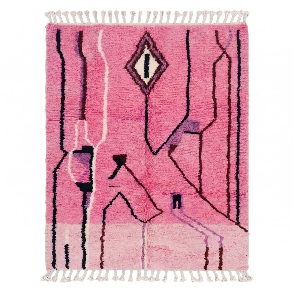 Abstract Mustard, Pink & Cobalt Beni Ourain Rug