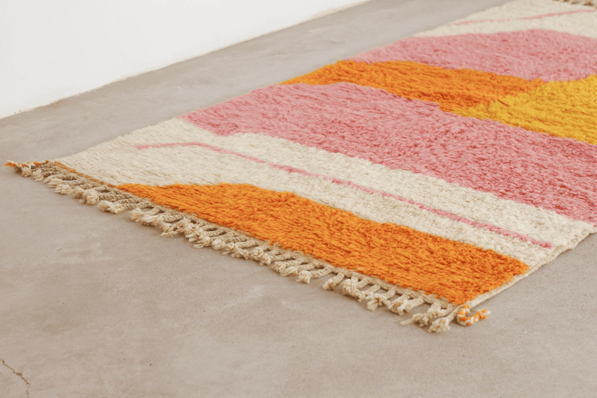 Abstract Sunset Color Block Beni Ourain Rug - handwoven Moroccan rug