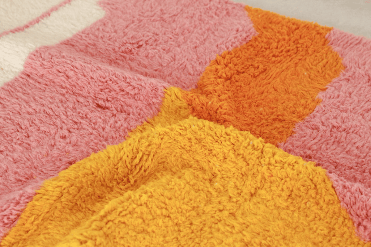Abstract Sunset Color Block Beni Ourain Rug - handwoven Moroccan rug