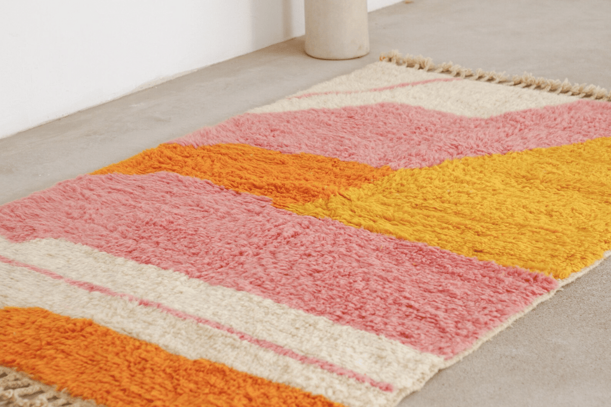 Abstract Sunset Color Block Beni Ourain Rug - handwoven Moroccan rug