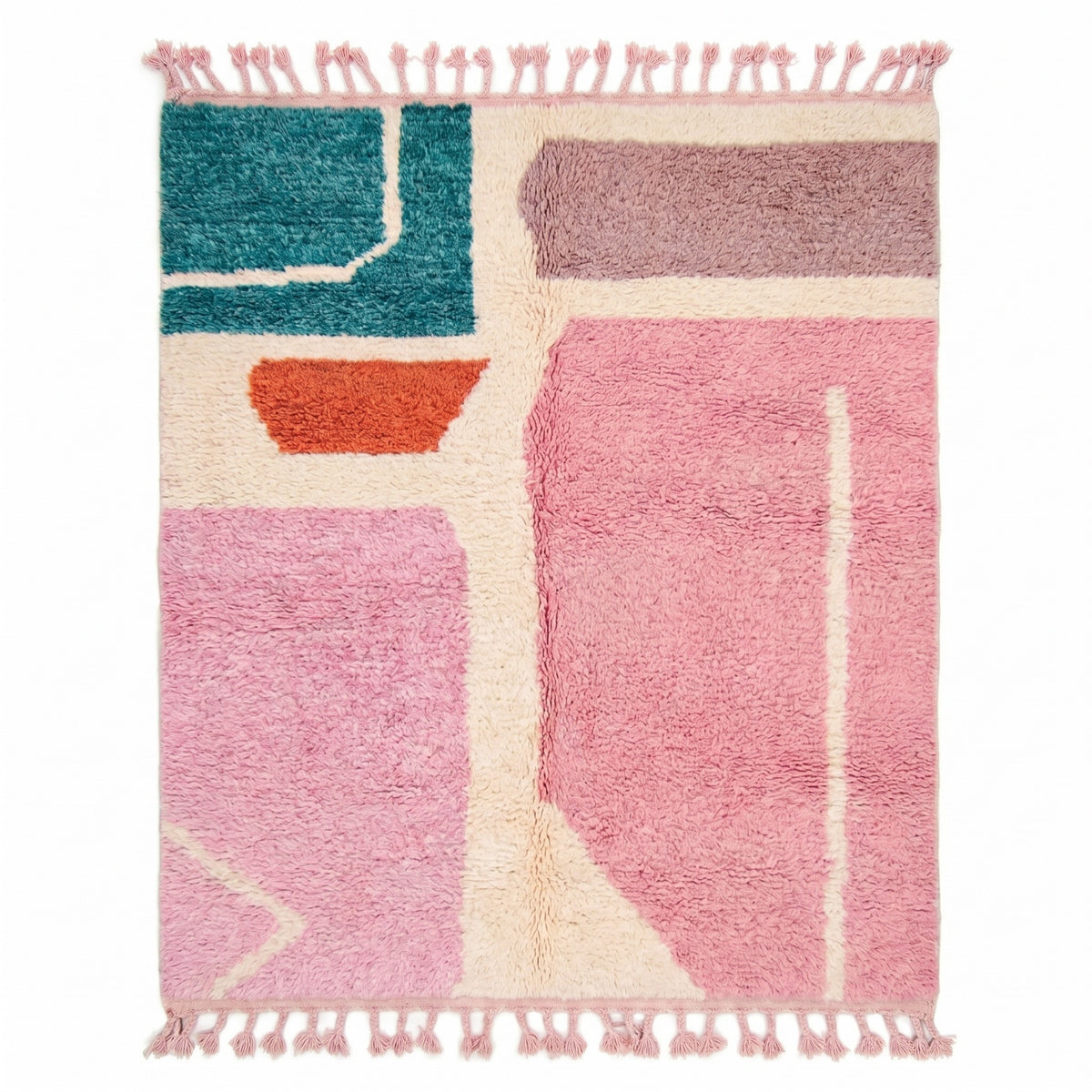 Abstract Teal, Pink & Rust Beni Ourain Rug