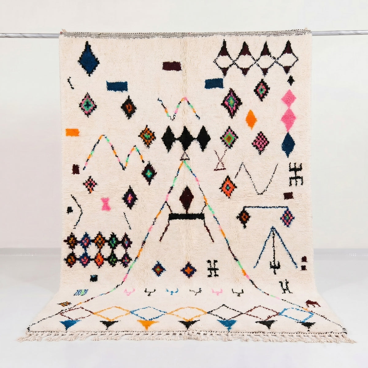 Azilal Wool Rug Playful Multicolored Design Rug - handwoven Moroccan rug