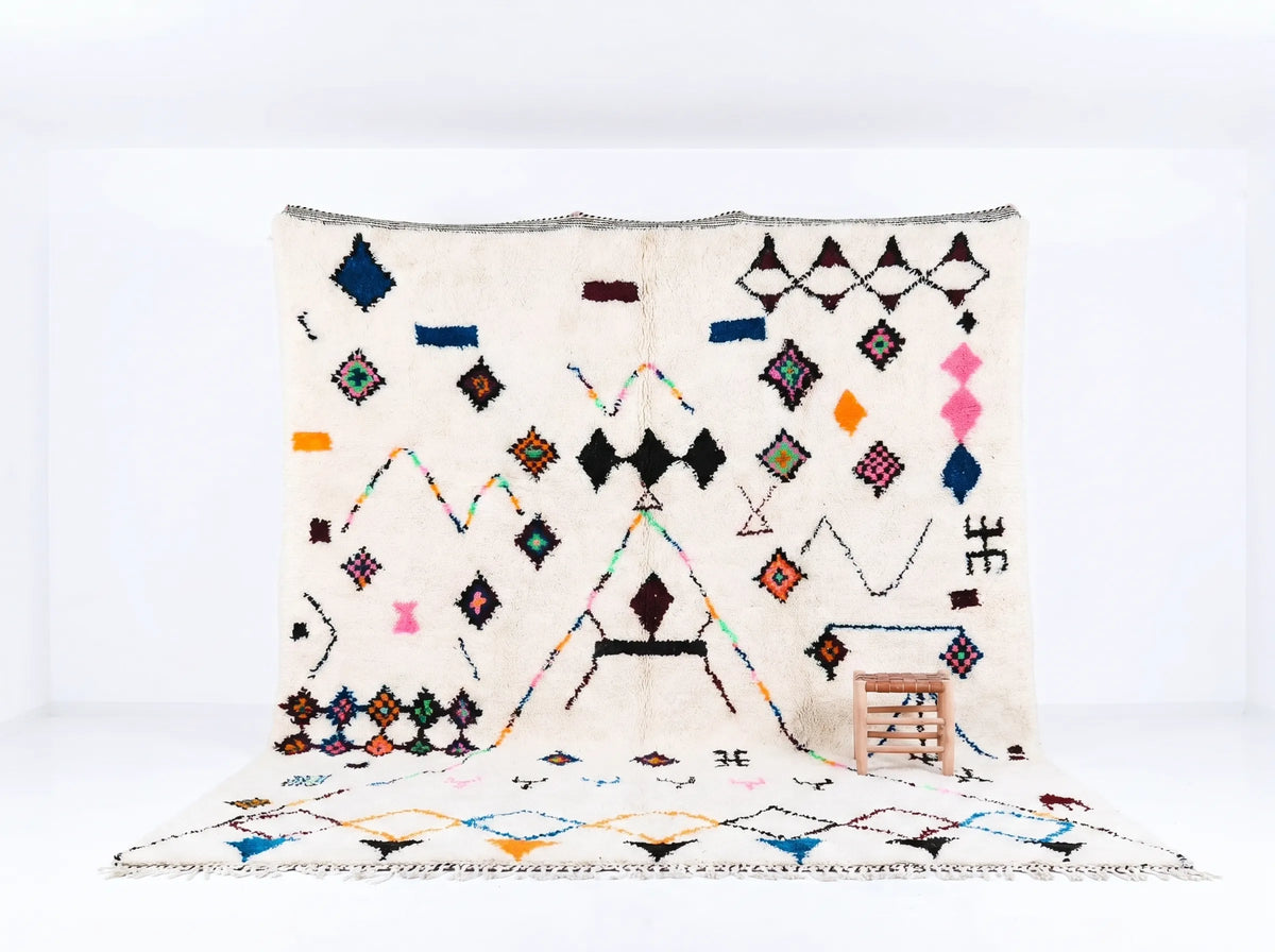Azilal Wool Rug Playful Multicolored Design Rug