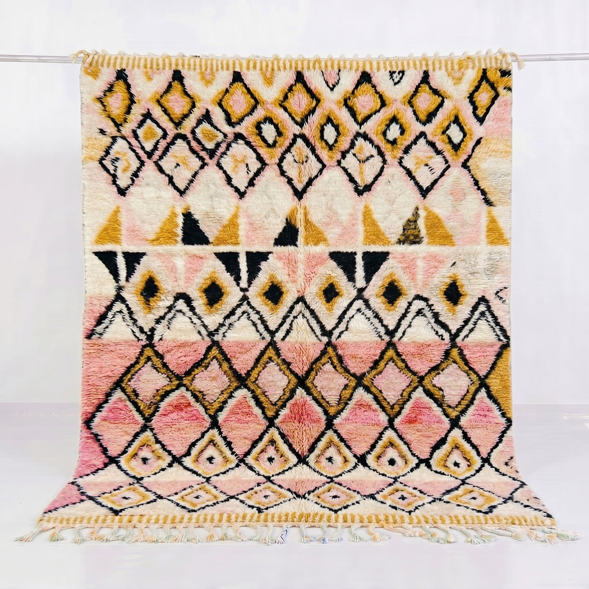 Bohemian Rose Mustard Geometric Diamond Beni Ourain Rug