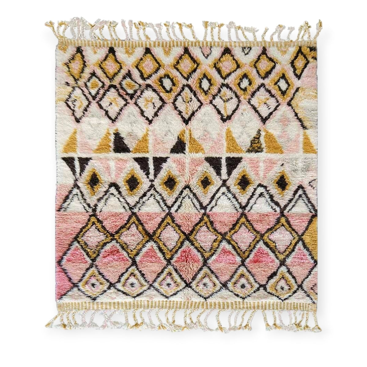Bohemian Rose Mustard Geometric Diamond Beni Ourain Rug - handwoven Moroccan rug