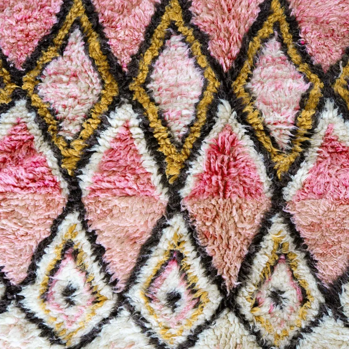 Bohemian Rose Mustard Geometric Diamond Beni Ourain Rug