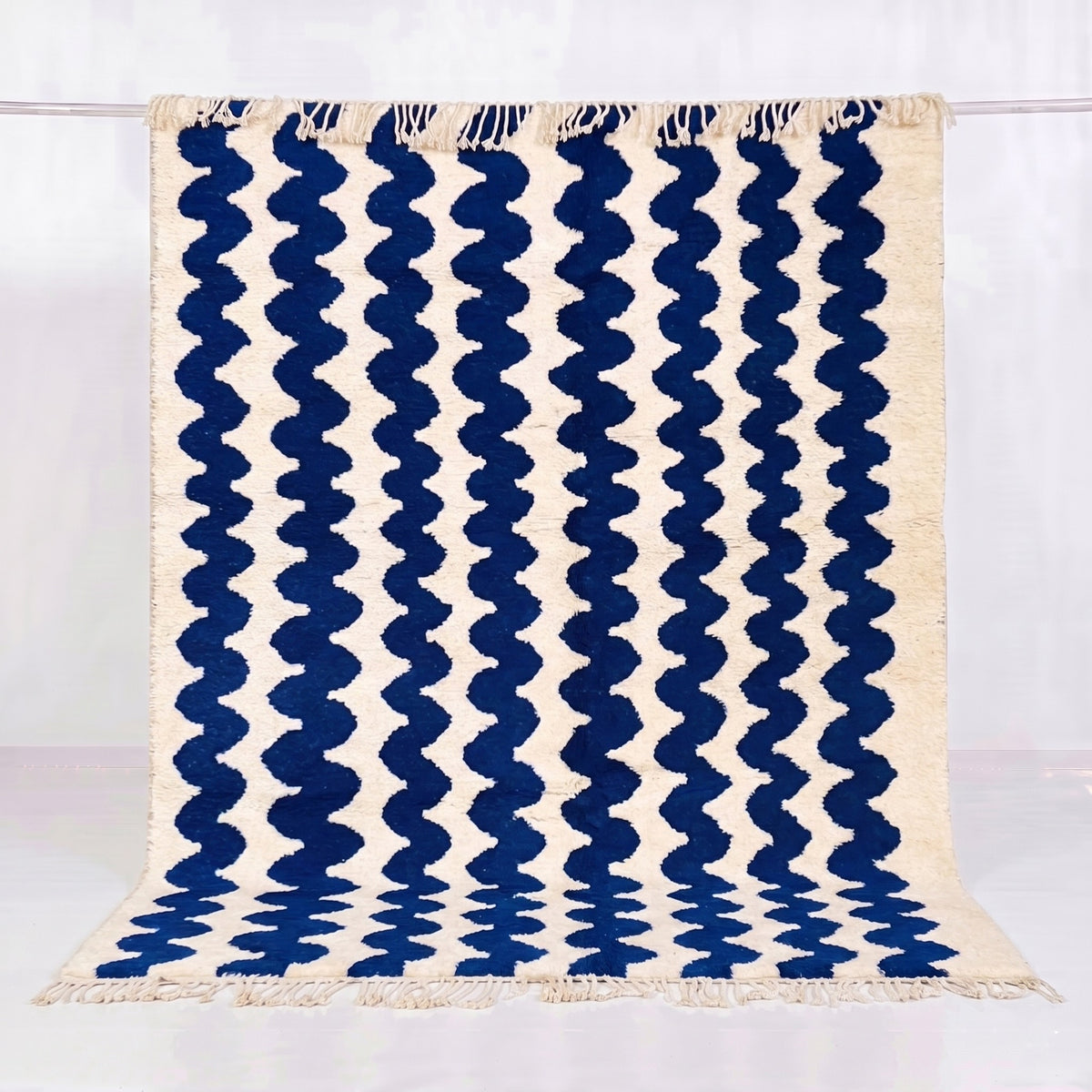 Bold Cobalt Blue Zigzag Beni Ourain Rug - handwoven Moroccan rug