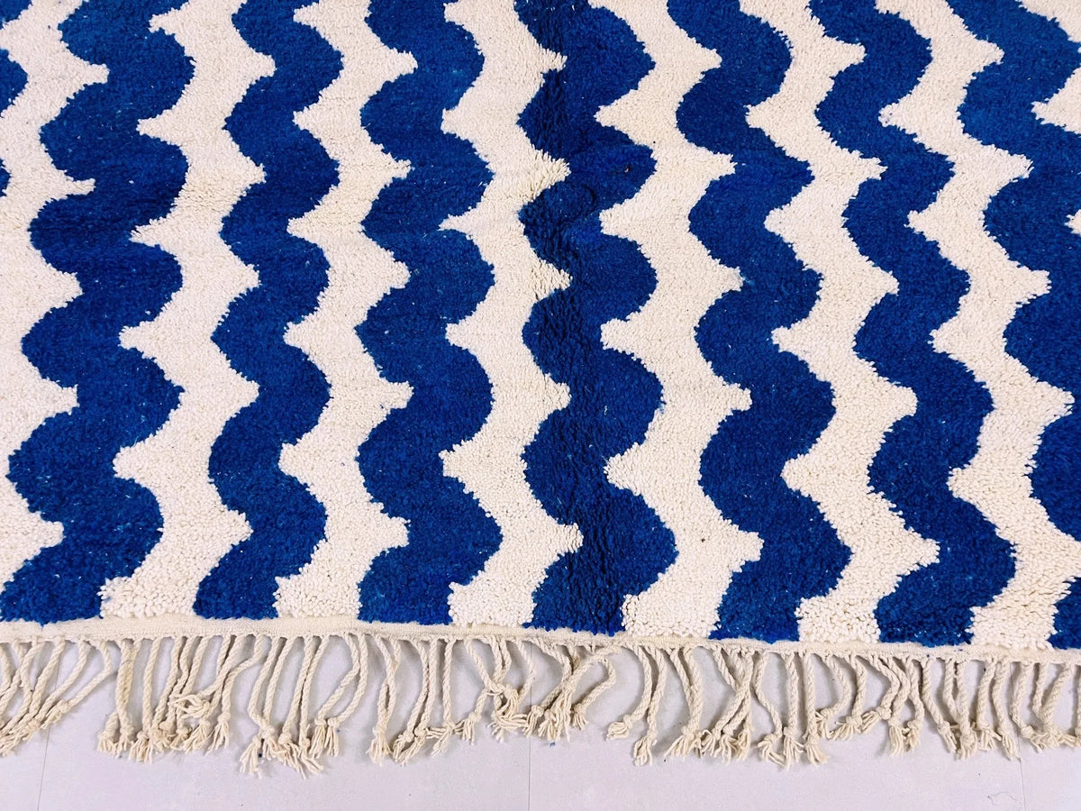 Bold Cobalt Blue Zigzag Beni Ourain Rug