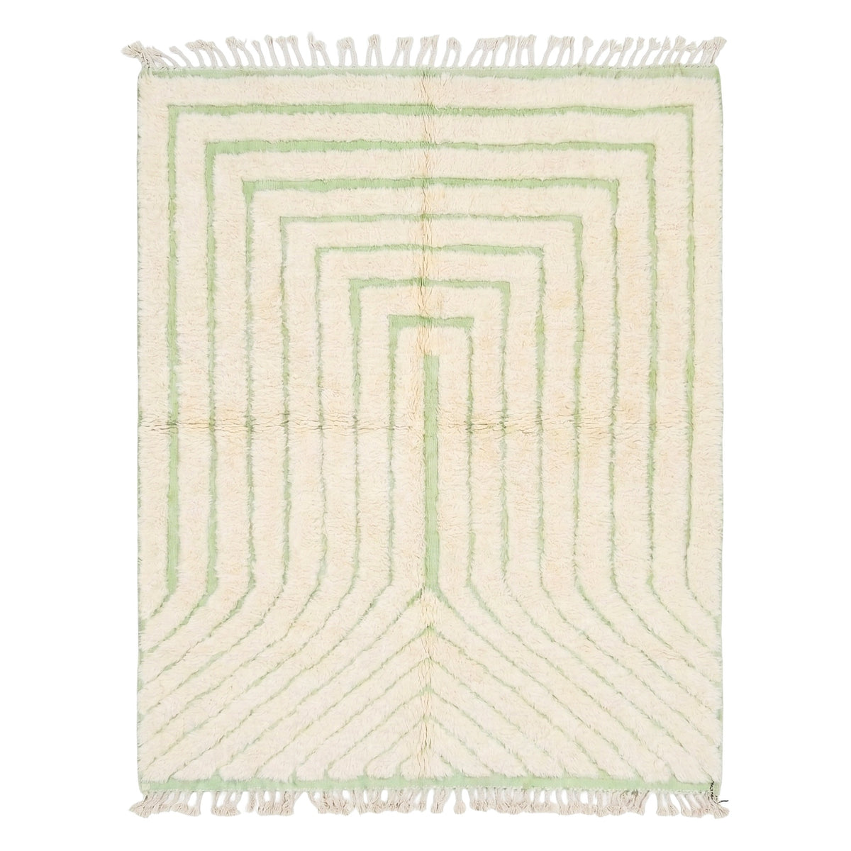 Cream & Sage Green Geometric Beni Ourain Rug