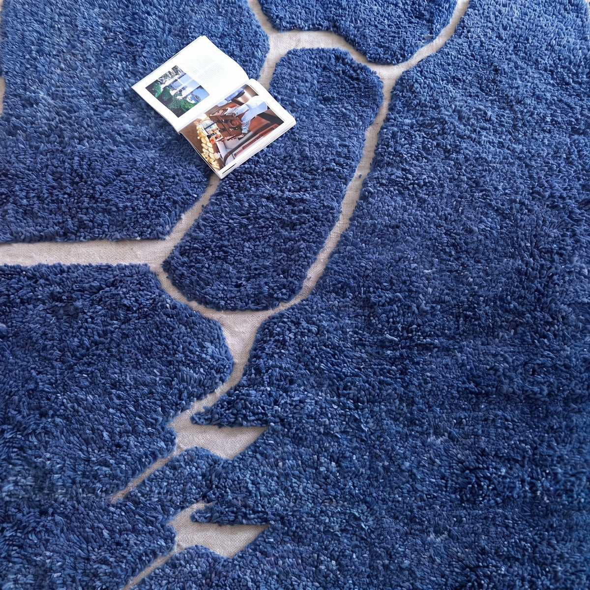 Deep Blue Abstract Line Art Beni Ourain Rug - handwoven Moroccan rug