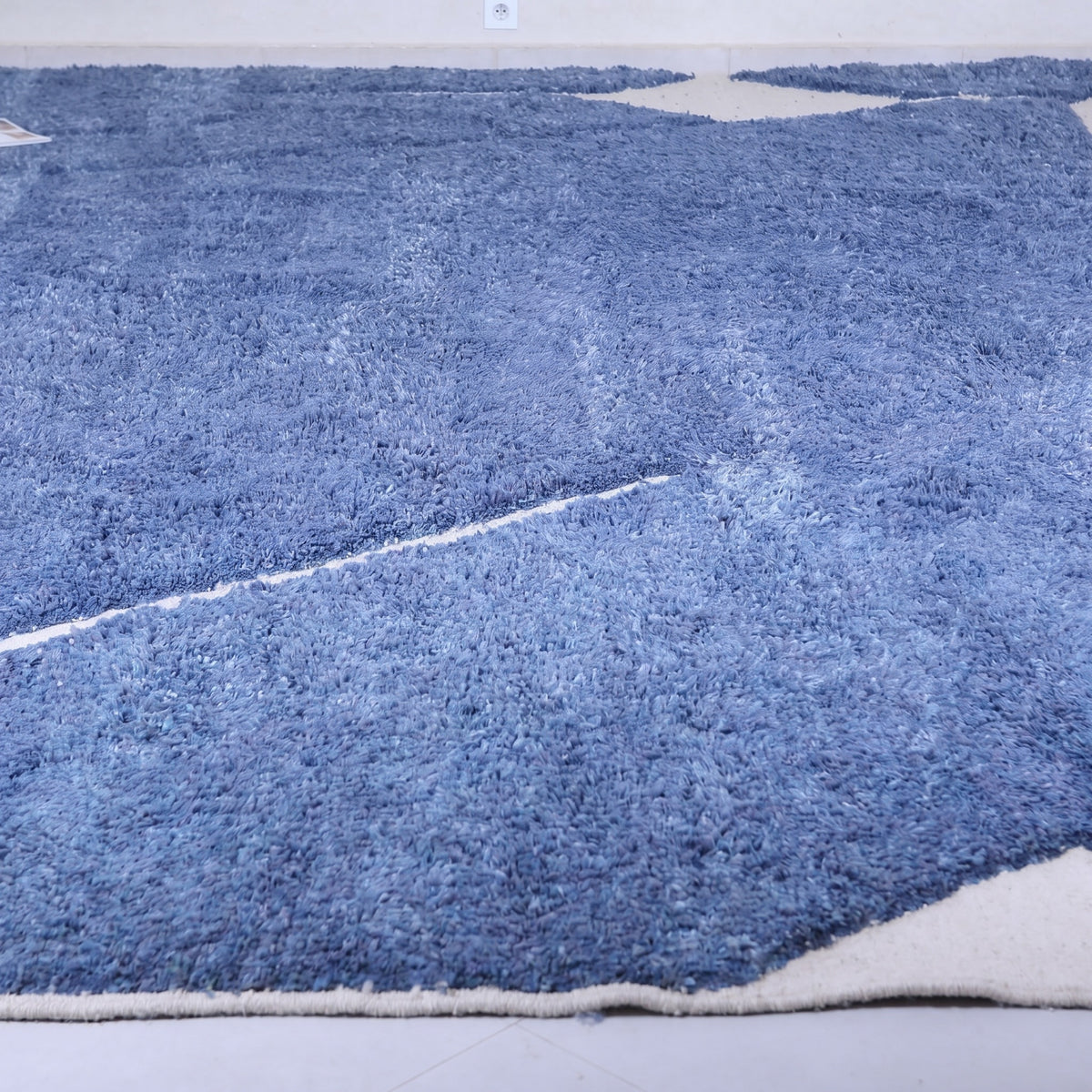 Deep Blue Abstract Line Art Beni Ourain Rug - handwoven Moroccan rug