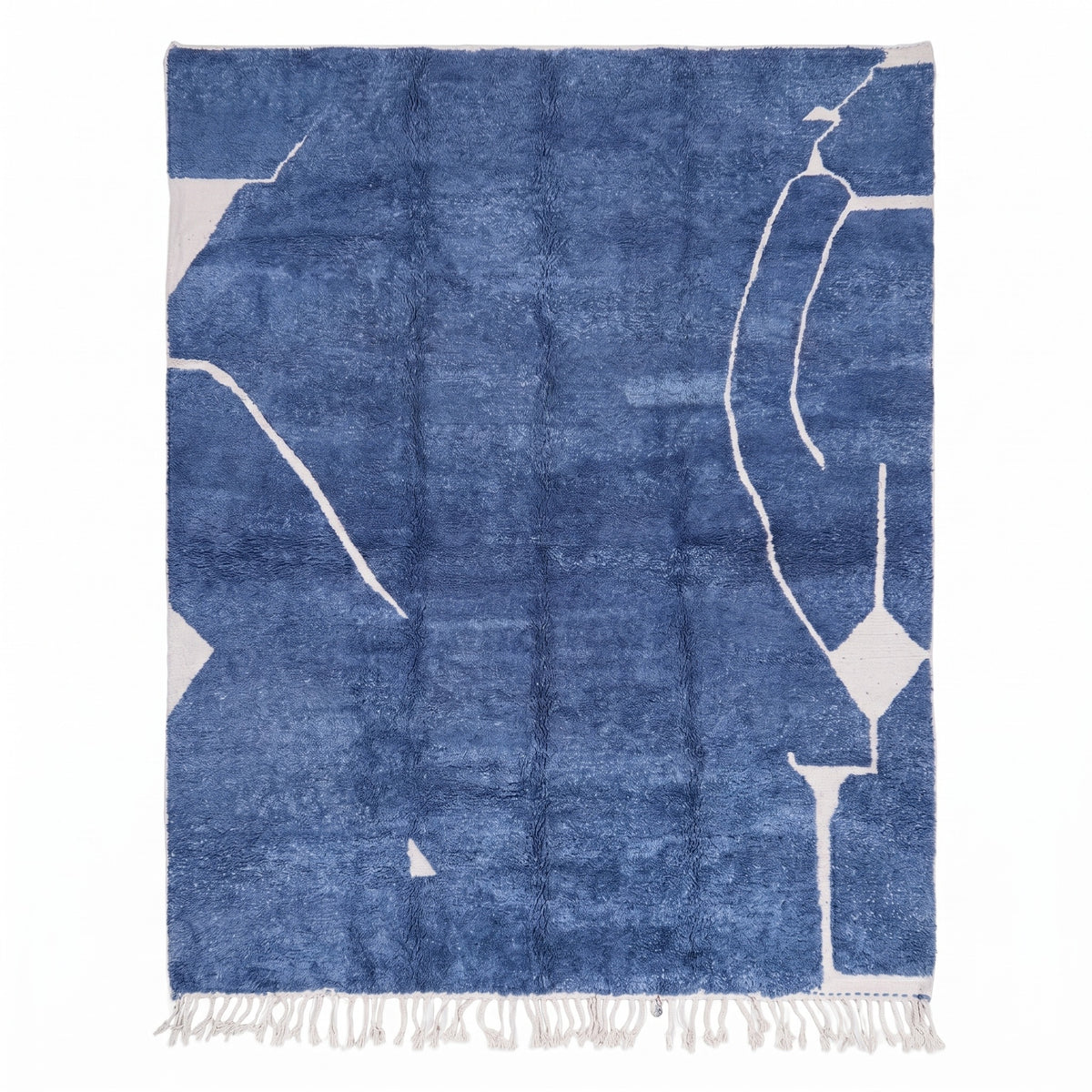 Deep Blue Abstract Line Art Beni Ourain Rug