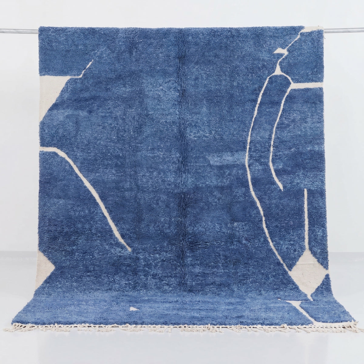 Deep Blue Abstract Line Art Beni Ourain Rug - handwoven Moroccan rug