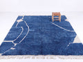 Deep Blue Abstract Line Art Beni Ourain Rug - handwoven Moroccan rug
