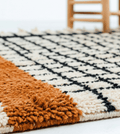 Modern Black Grid Rust Orange Beni Ourain Rug - handwoven Moroccan rug