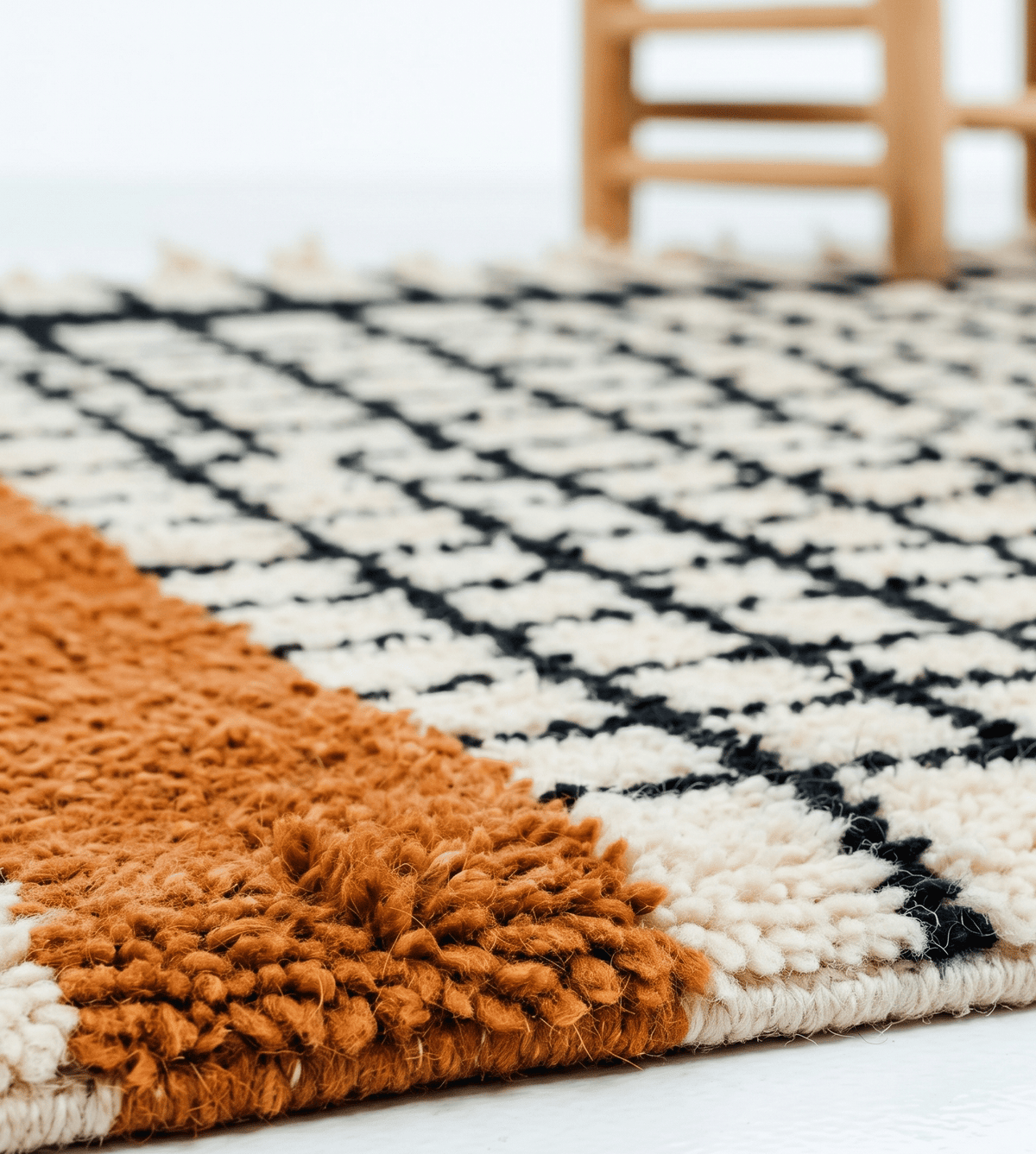 Modern Black Grid Rust Orange Beni Ourain Rug - handwoven Moroccan rug