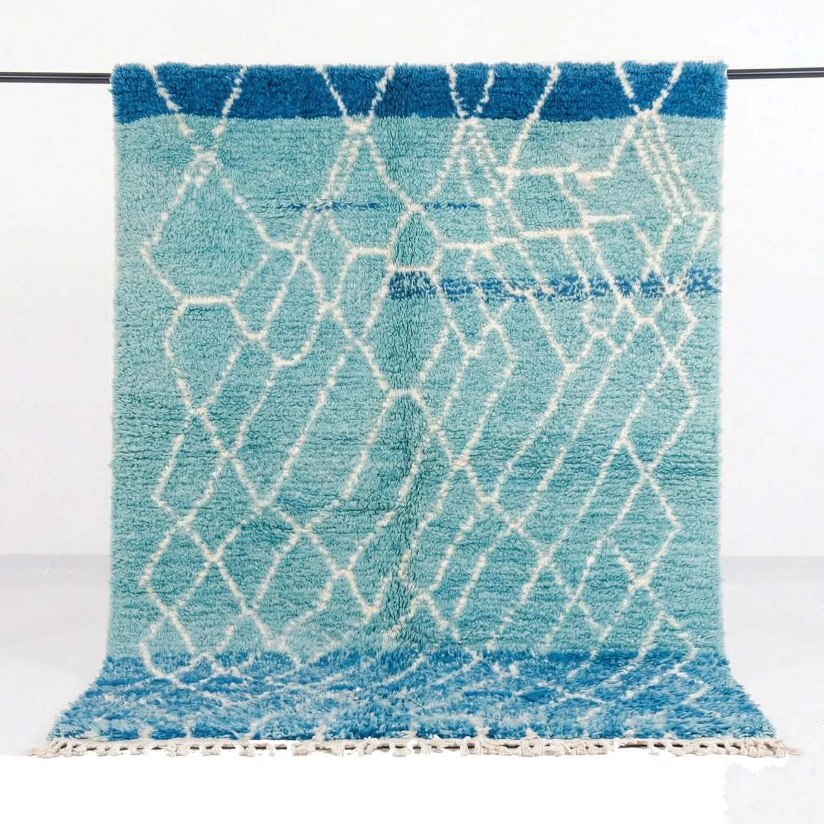 Ocean Blue & Turquoise Shag Beni Ourain Rug - handwoven Moroccan rug