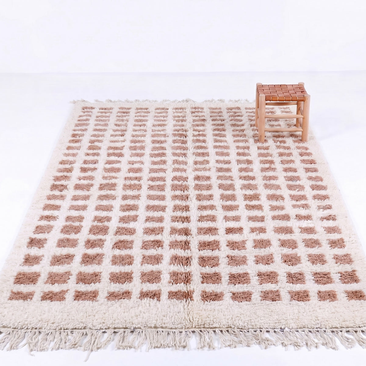 Peach Pink & Cream Modern Beni Ourain Rug - handwoven Moroccan rug