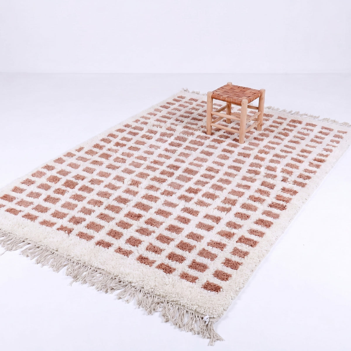 Peach Pink & Cream Modern Beni Ourain Rug - handwoven Moroccan rug