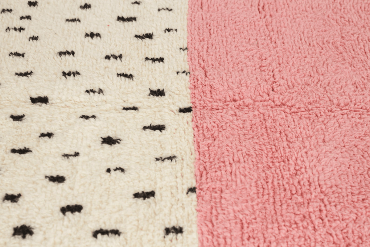 Pink Color Block & Polka Beni Ourain Rug - handwoven Moroccan rug