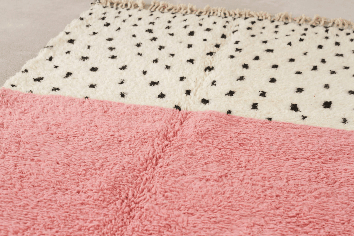Pink Color Block & Polka Beni Ourain Rug - handwoven Moroccan rug