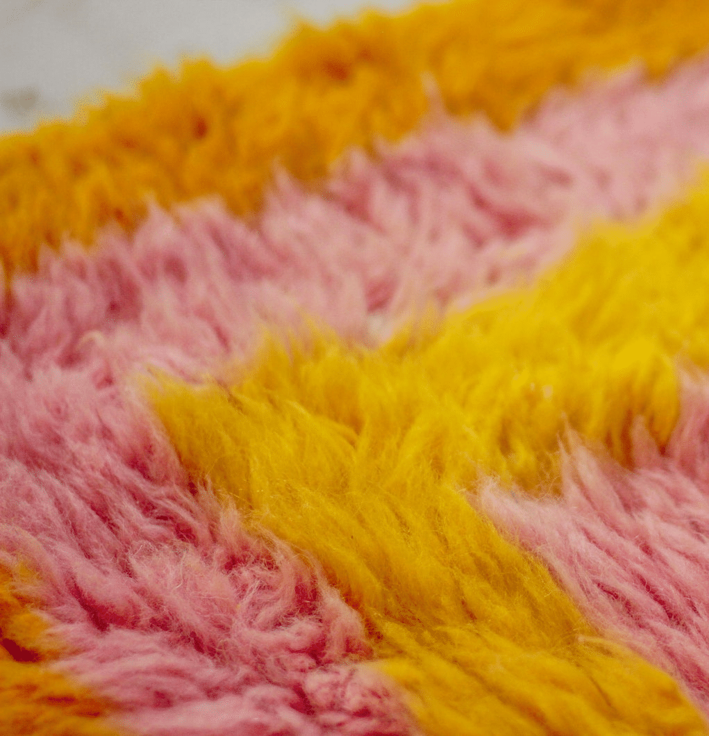Soft Pink with Yellow Border Beni Ourain Rug - handwoven Moroccan rug