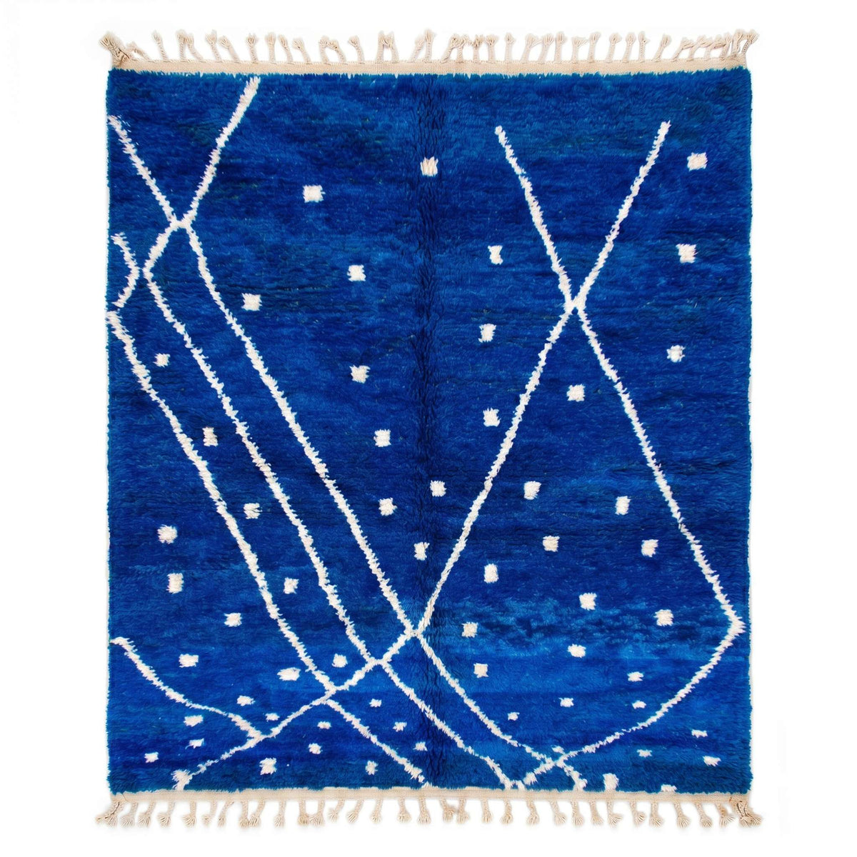 Vibrant Cobalt Blue & White Beni Ourain Rug