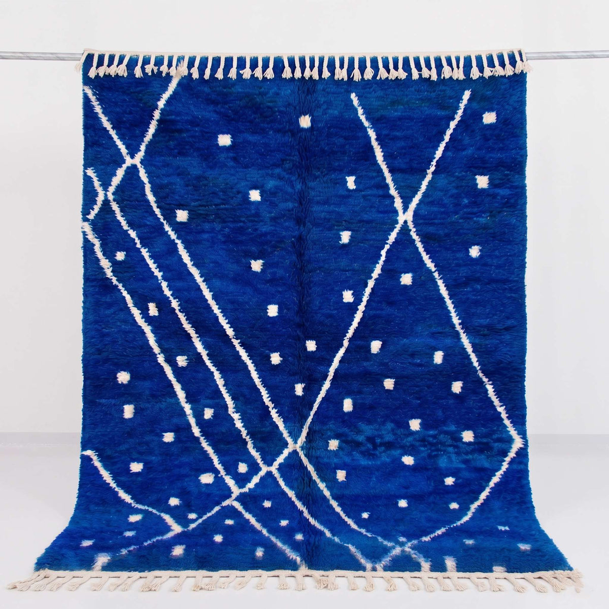 Vibrant Cobalt Blue & White Beni Ourain Rug - handwoven Moroccan rug