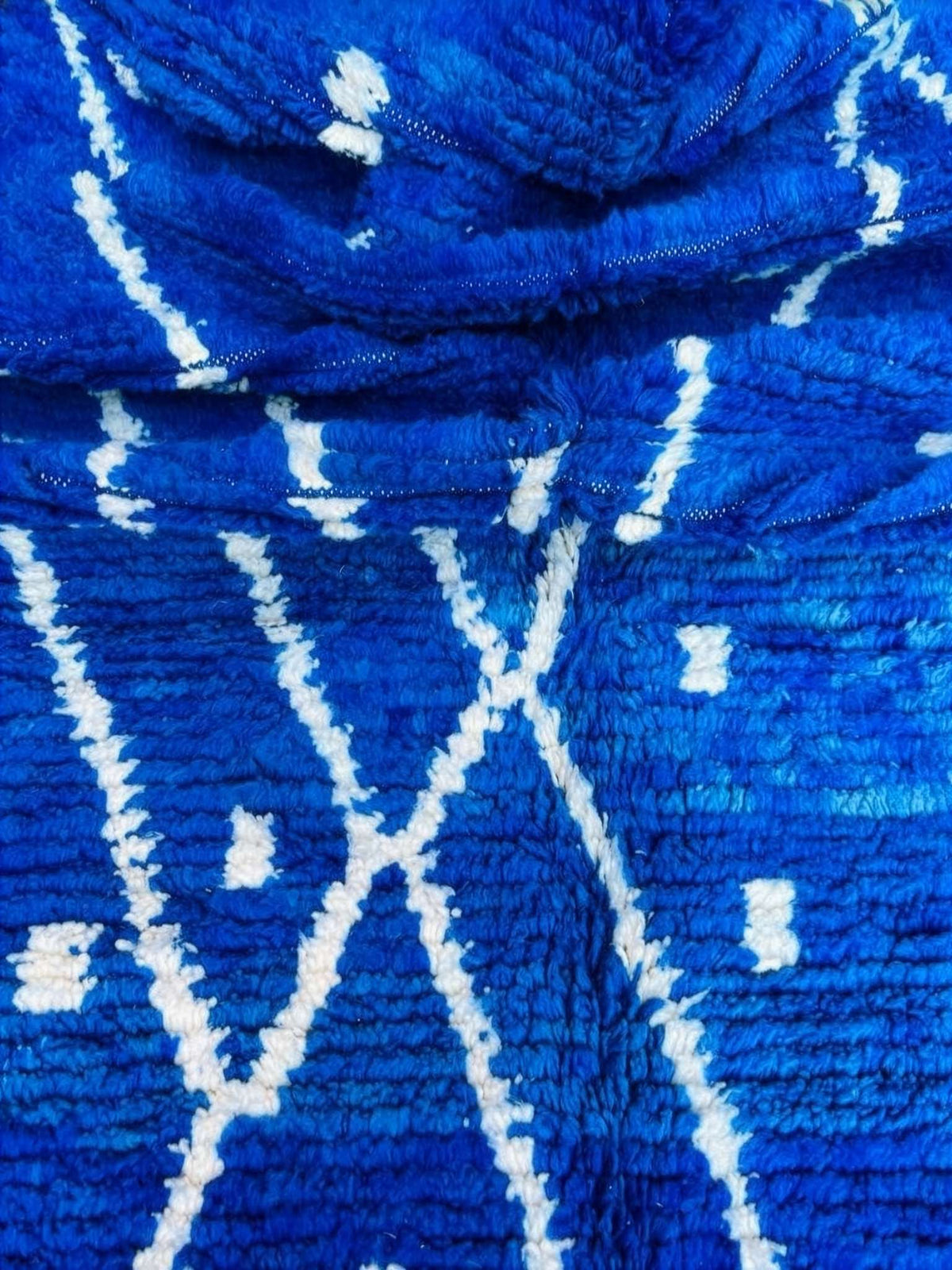 Vibrant Cobalt Blue & White Beni Ourain Rug - handwoven Moroccan rug