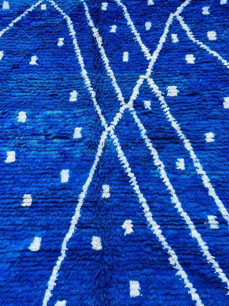 Vibrant Cobalt Blue & White Beni Ourain Rug - handwoven Moroccan rug
