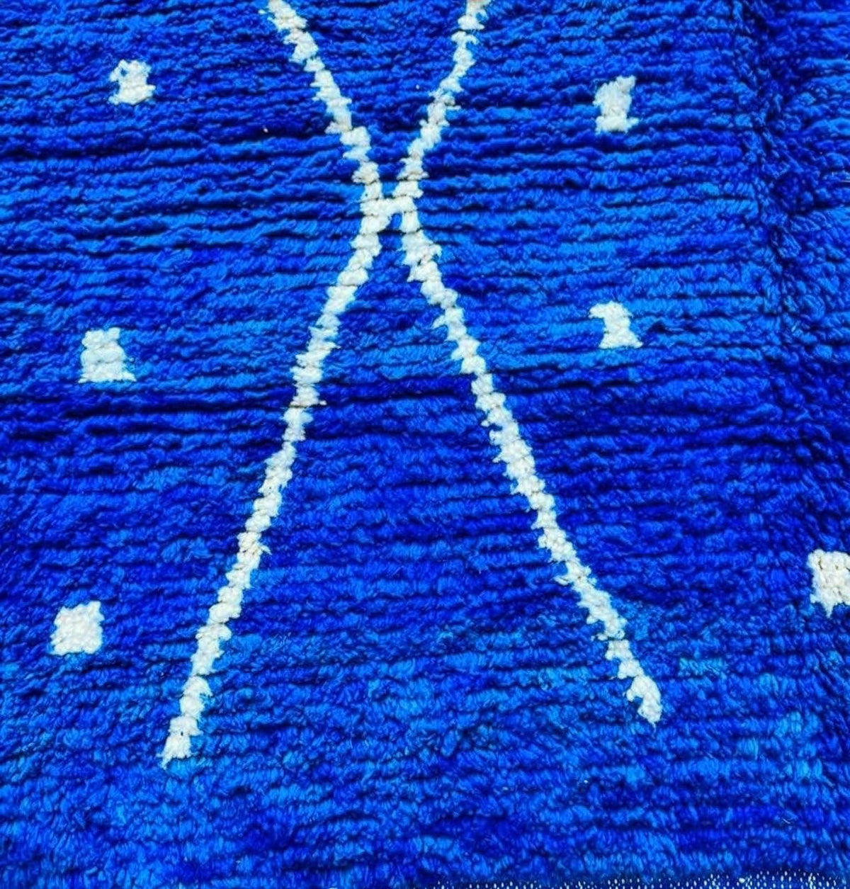 Vibrant Cobalt Blue & White Beni Ourain Rug - handwoven Moroccan rug