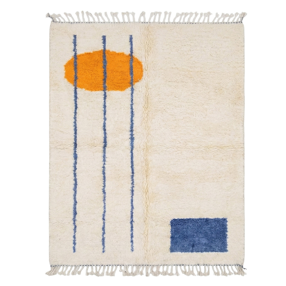 Abstract Orange Sun & Blue Beni Ourain Rug