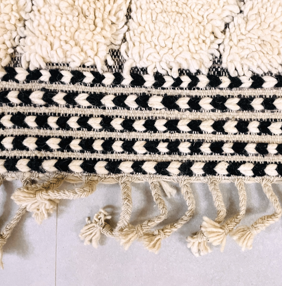 Concentric Black Diamonds on Reversible Beni Ourain Rug - handwoven Moroccan rug