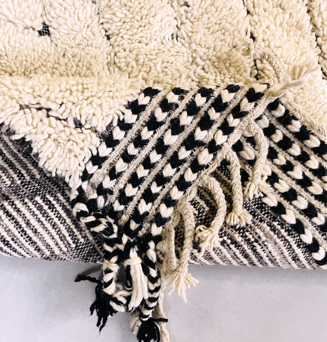 Concentric Black Diamonds on Reversible Beni Ourain Rug - handwoven Moroccan rug