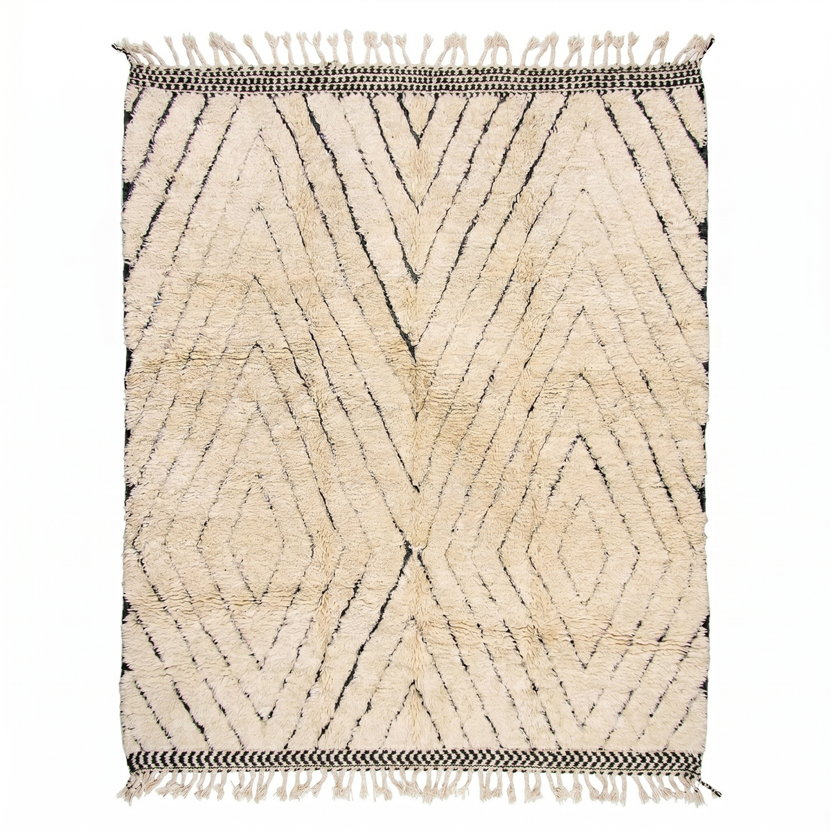 Concentric Black Diamonds on Reversible Beni Ourain Rug - handwoven Moroccan rug