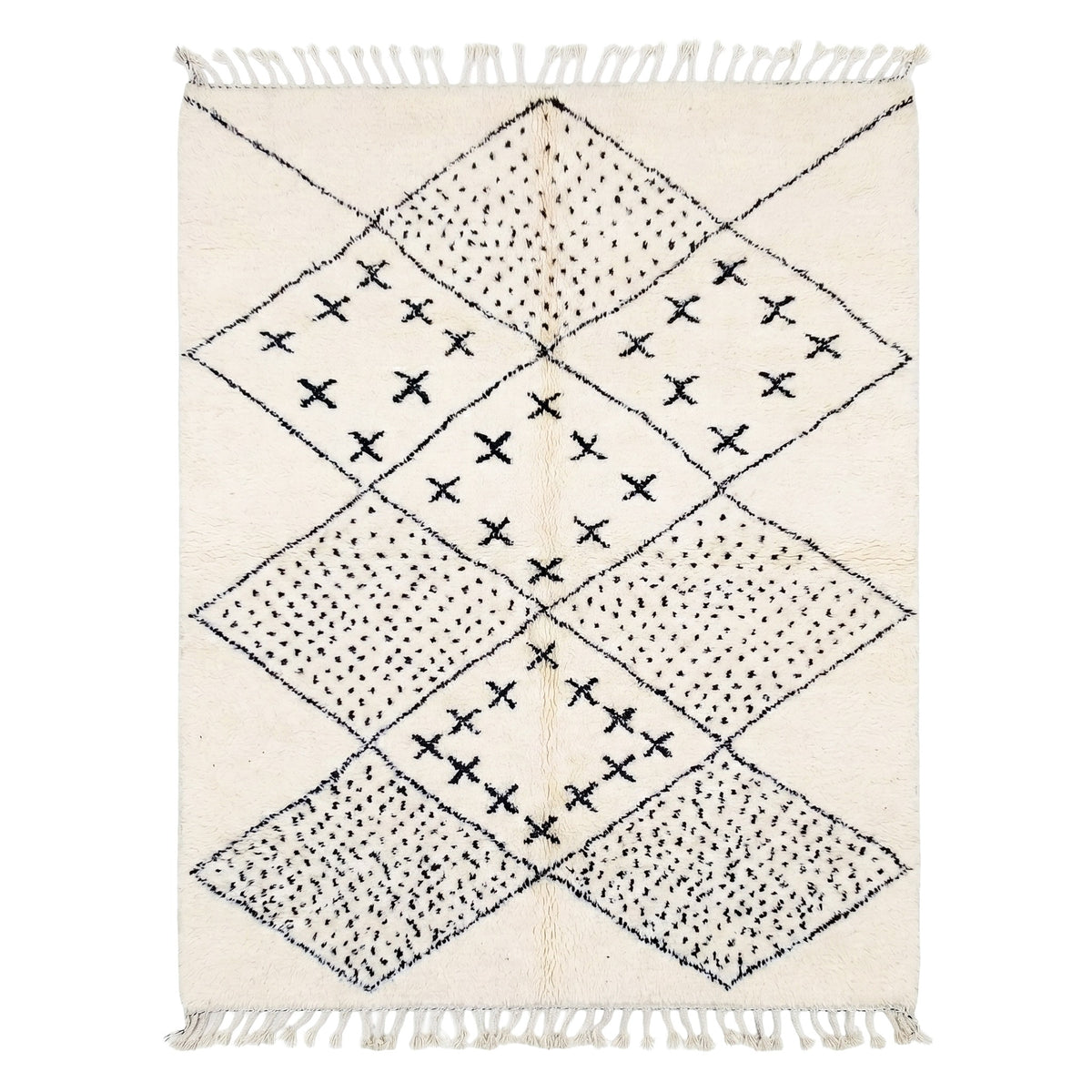 Cream & Charcoal Geometric Diamond Beni Ourain Rug - handwoven Moroccan rug